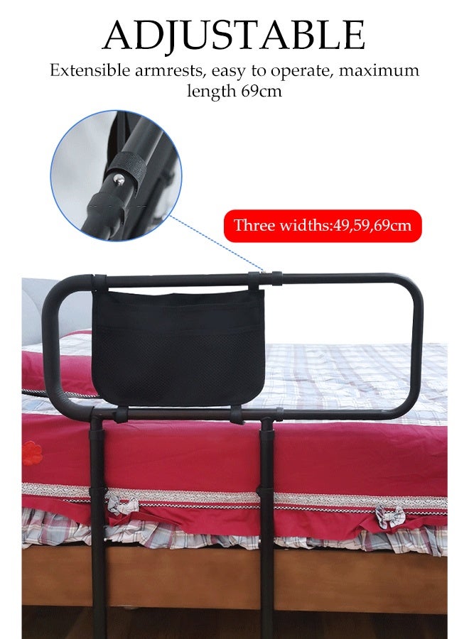 DUNISO Bed Rails for Elderly Adults，Adjustable Height Bedside Assist Grab Bars with Non-slip Feet，Portable Mobility & Daily Living Aids with Storage Pocket，Fits All Beds - Image 5