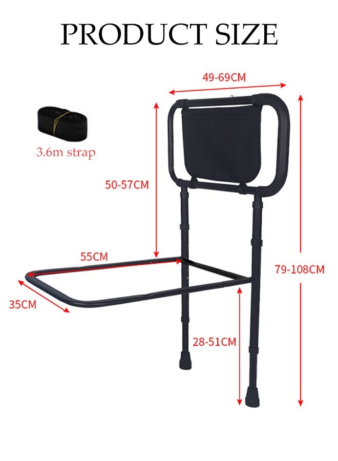 DUNISO Bed Rails for Elderly Adults，Adjustable Height Bedside Assist Grab Bars with Non-slip Feet，Portable Mobility & Daily Living Aids with Storage Pocket，Fits All Beds - Image 2