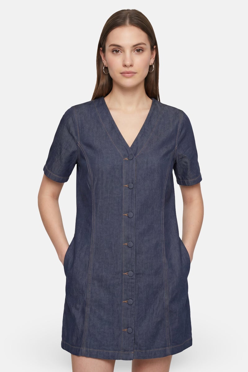 Threadbare Women Solid Denim Mini Dress, Blue - Image 2