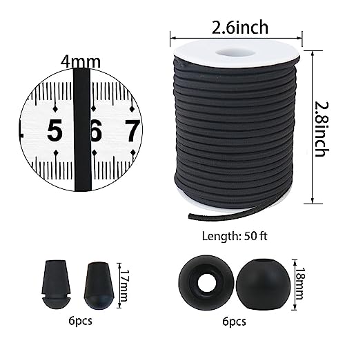 ZHFMLY 4mm Thick Black Elastic Cord for Sewing 5/32 inch 50ft Stretchy Nylon Rope String Bungee Shock Kayak Tie Down Straps Tent Elastic Cord Replacement for Crafts-Pants-Clothing-Outdoor Supplies ZH131 - Image 2