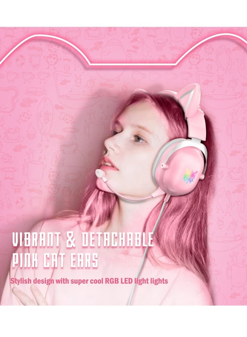 Gravity X11 Cat Ear Wired Stereo Gaming Headset Pink ‚Äì High-Quality Sound, Noise-Canceling Mic, Comfortable Over-Ear Cushions, Adjustable Headband, LED RGB Lights ‚Äì Perfect for PC, PS4, Xbox, and Mobile Gaming - Image 5