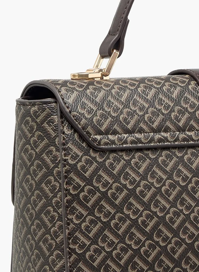 Flora Bella By Shoexpress Women Monogram Print Satchel Bag with Handle and Flap Closure