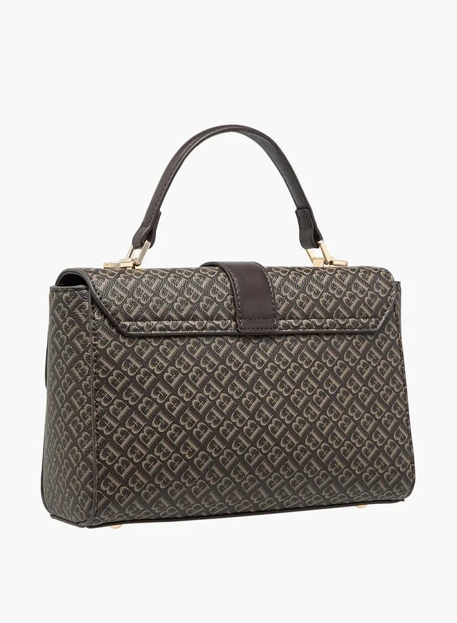Flora Bella By Shoexpress Women Monogram Print Satchel Bag with Handle and Flap Closure