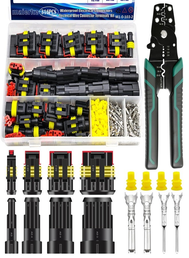 maierke 316PCS 23 Sets Waterproof Automotive Car Electrical Connectors Waterproof Wire Connectors Automotive Replacement Ignition Plug Connectors 1/2/3/4 Pin with Crimper Pliers - Image 1