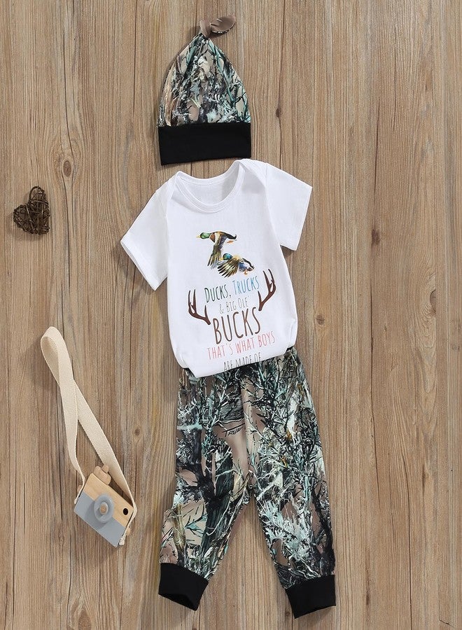SAYOO Baby Boys Duck Hunter Clothes Mallard Duck Long Sleeve Bodysuit Romper Legging 3Pcs Toddler Baby Hunting Outfit Stuff (z White, 0-3 Months) - Image 2