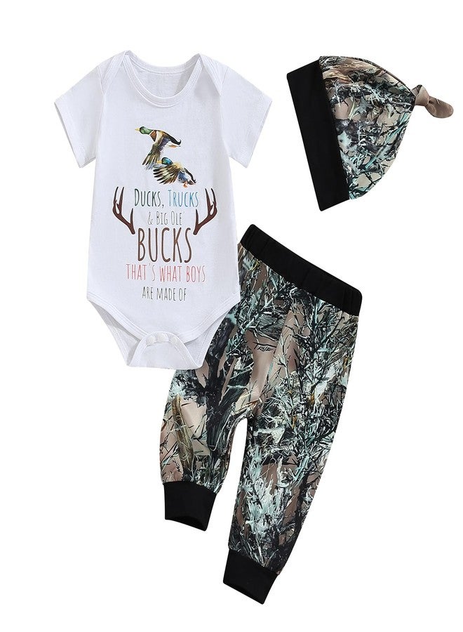 SAYOO Baby Boys Duck Hunter Clothes Mallard Duck Long Sleeve Bodysuit Romper Legging 3Pcs Toddler Baby Hunting Outfit Stuff (z White, 0-3 Months) - Image 1