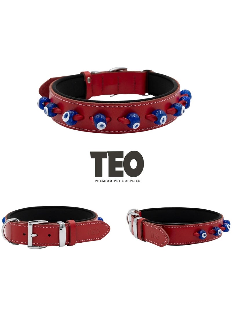 Teo Premium Pet Supplies XS+ Leather Dog Neck Collar Adjustable Durable Pet Collars for Dogs With Breathable Heavy Duty Rust-Proof Dog Accessories Metal Buckle Red - Image 2