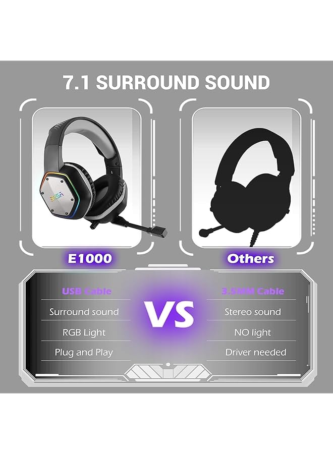 EKSA Usb Headset For Computer Laptop Pc Headphones With Noise Cancelling Microphone/Mic 7.1 Surround Sound Rgb Light Wired Headset For Skype Zoom Call Center Meetings Webinar Home - Image 5