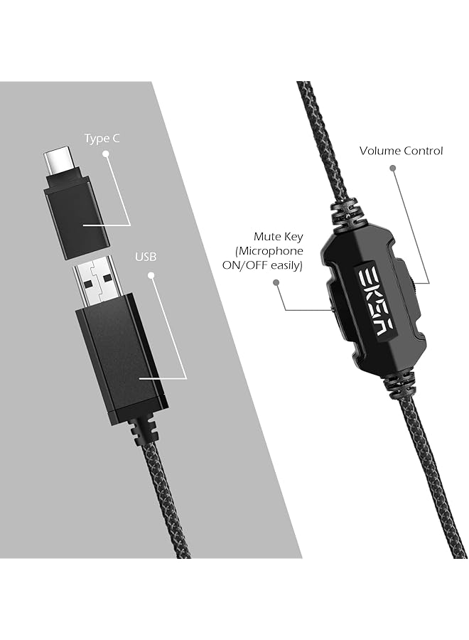 EKSA Usb Headset For Computer Laptop Pc Headphones With Noise Cancelling Microphone/Mic 7.1 Surround Sound Rgb Light Wired Headset For Skype Zoom Call Center Meetings Webinar Home - Image 2