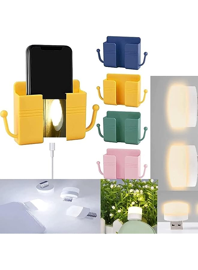 PROMASS Wall Mount Cellphone Holder with USB Light, Self-Adhesive Sticky Wall Beside Organizer Storage Box, Punch-Free Bracket for Mobile Phone Plug, Multi-function Lazy Cradle-Charging Stand/Rack  - Image 1