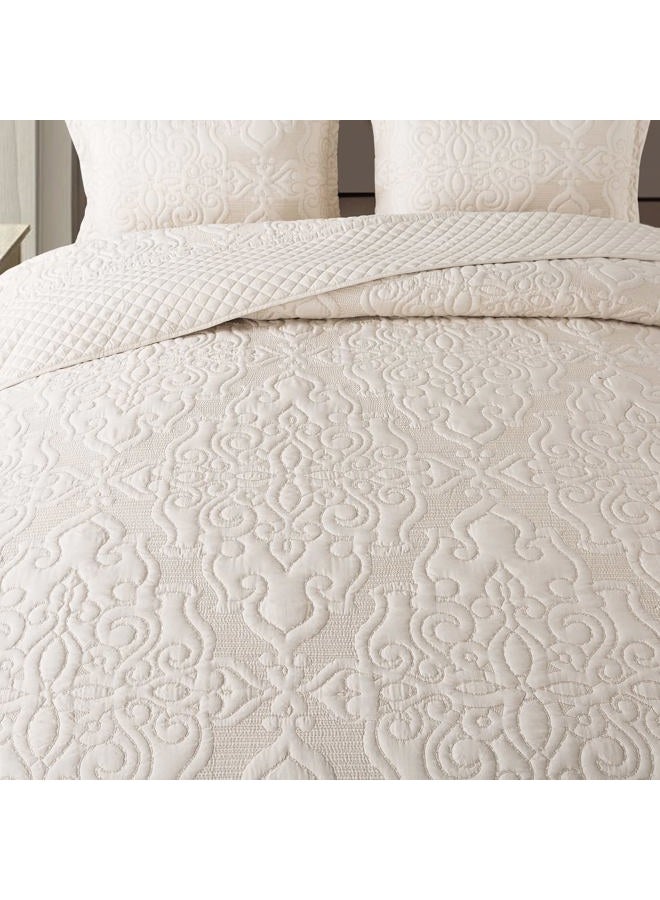NEWLAKE Quilt Bedspread Set, Beige Jacquard Embossed Floral Pattern Reversible Embroidered Microfiber Coverlet Sets, Queen Size - Image 4