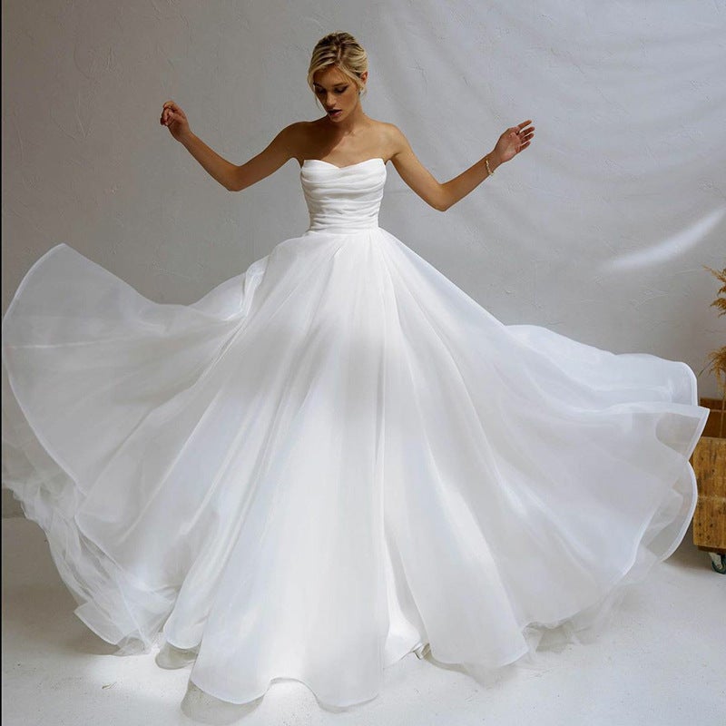 Strapless Light Wedding Dress 2025 French New Style Small Temperament Simple Temperament Travel Tail Plus Size - Image 2