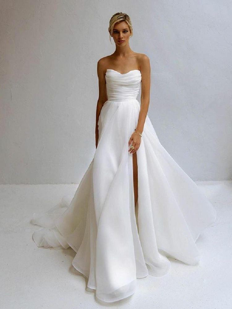 Strapless Light Wedding Dress 2025 French New Style Small Temperament Simple Temperament Travel Tail Plus Size - Image 4