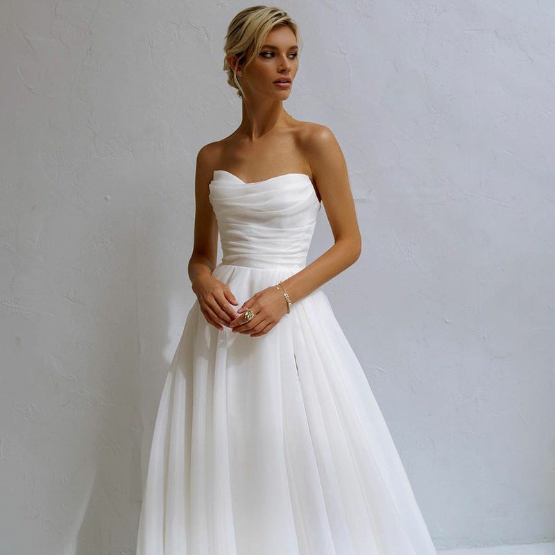 Strapless Light Wedding Dress 2025 French New Style Small Temperament Simple Temperament Travel Tail Plus Size - Image 3