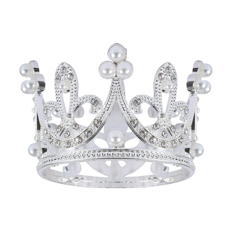 ZaneGear Pearl Crystal Princess Crown Mini Rhinestone Bridal Wedding Newborn Baby Crown Silver