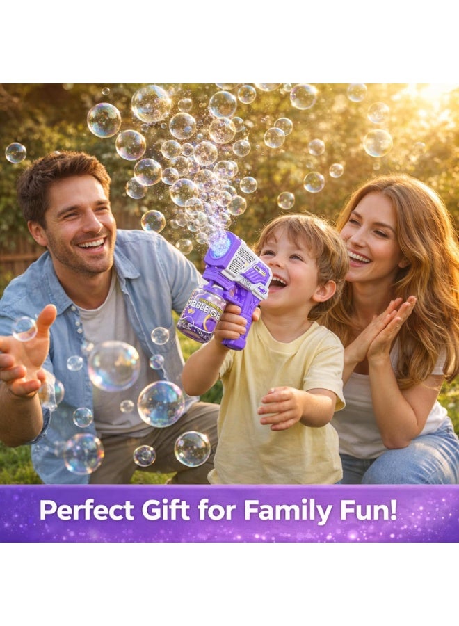 ARGT Bubble Gun for Kids with LED Lights – 1000+ Bubbles Per Minute, Automatic Bubble Machine Toy with Solution, Outdoor Party Gift for Boys & Girls Ages 3+ - Purple/White - Image 5