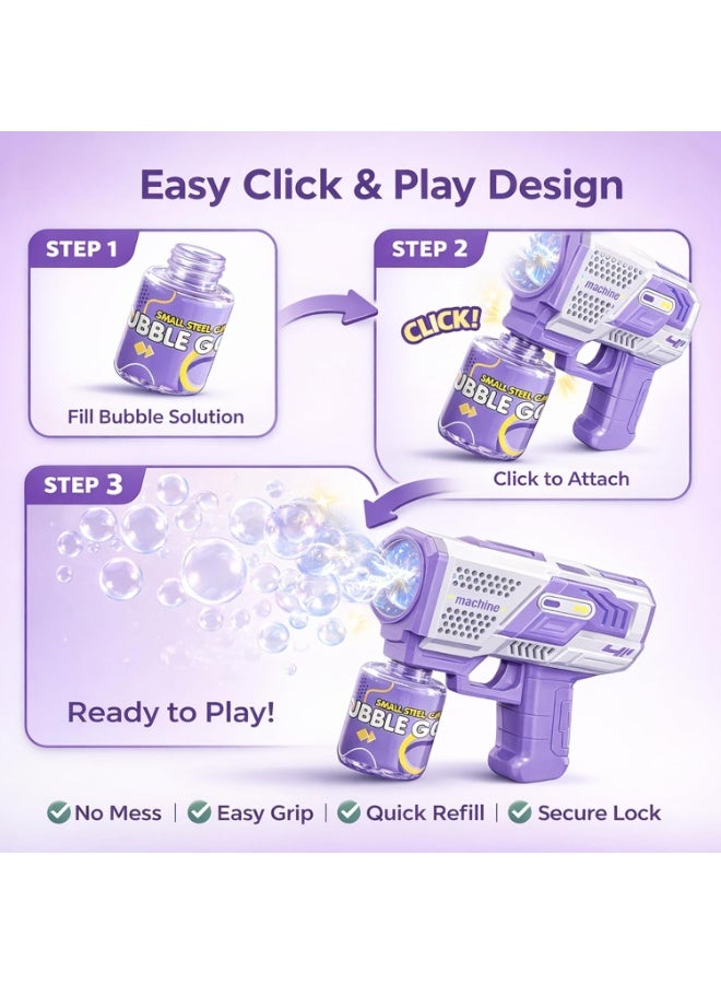 ARGT Bubble Gun for Kids with LED Lights – 1000+ Bubbles Per Minute, Automatic Bubble Machine Toy with Solution, Outdoor Party Gift for Boys & Girls Ages 3+ - Purple/White - Image 4