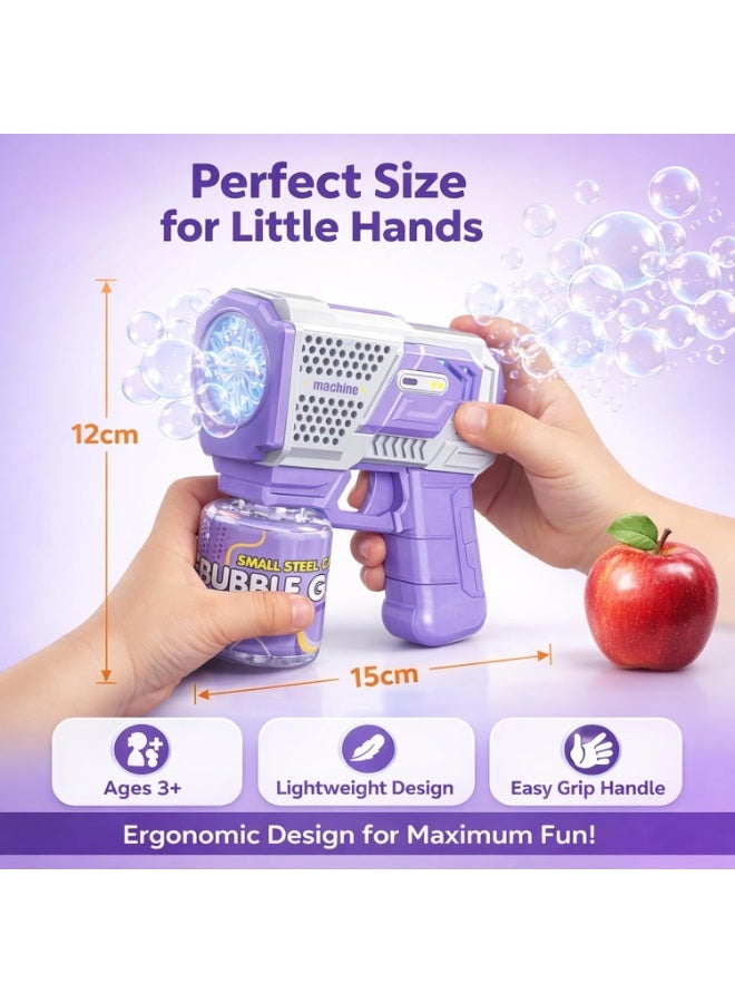 ARGT Bubble Gun for Kids with LED Lights – 1000+ Bubbles Per Minute, Automatic Bubble Machine Toy with Solution, Outdoor Party Gift for Boys & Girls Ages 3+ - Purple/White - Image 2