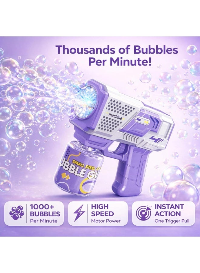 ARGT Bubble Gun for Kids with LED Lights – 1000+ Bubbles Per Minute, Automatic Bubble Machine Toy with Solution, Outdoor Party Gift for Boys & Girls Ages 3+ - Purple/White - Image 3