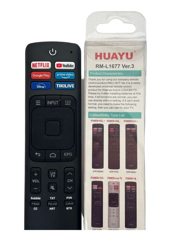 Huayu - Universal Remote Control for Hisense Smart TVs LCD LED with Netflix Prime Video Buttons - Image 1