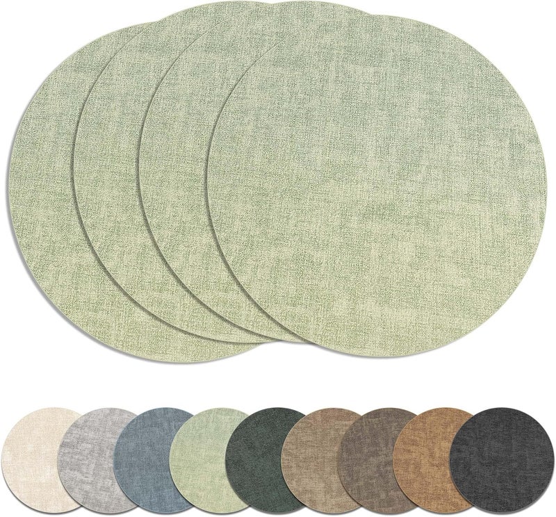 NCUE 13" Round Placemats Set of 4, Reversible Faux Leather Heat Resistant Table Mats, Waterproof Oilproof Wipeable Table Protective Placemats for Vinyl, Washable for Indoor & Outdoor Use (4, Light Green) - Image 1