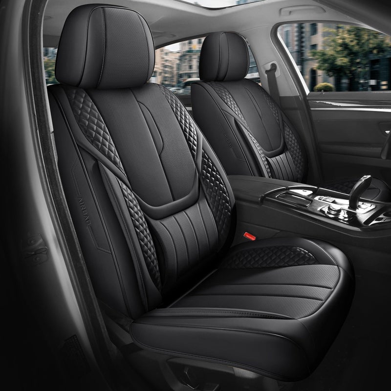 FEINEPRO Car Seat Covers Full Set - Universal Seat Covers for Cars SUV Truck â€“ Faux Leather Automotive Seat Covers, Breathable & Waterproof Front and Rear Seat Protectors, Fit for Most Cars-Black - Image 1