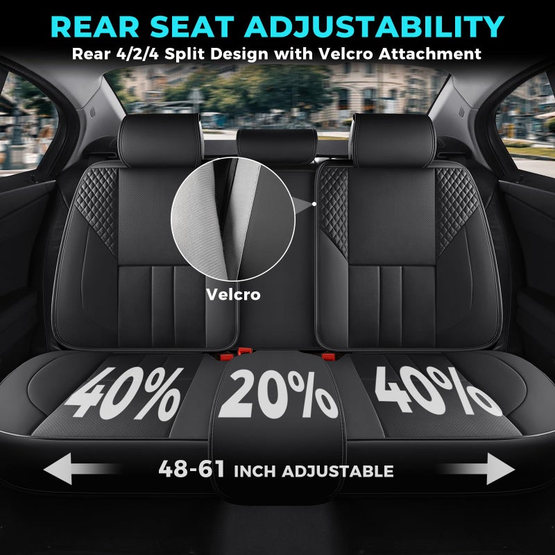 FEINEPRO Car Seat Covers Full Set - Universal Seat Covers for Cars SUV Truck â€“ Faux Leather Automotive Seat Covers, Breathable & Waterproof Front and Rear Seat Protectors, Fit for Most Cars-Black - Image 3