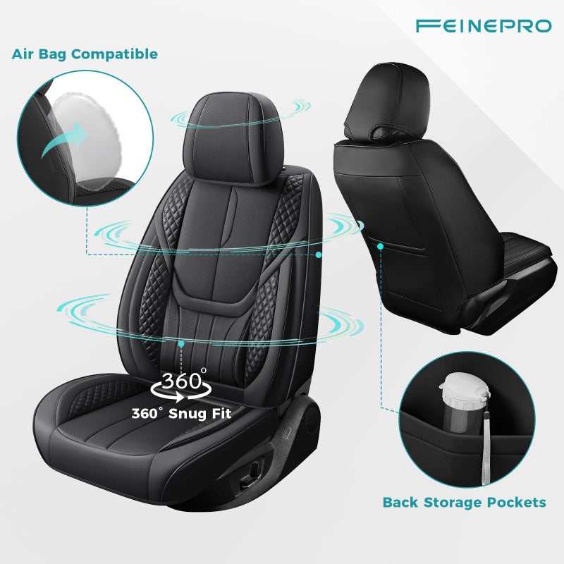 FEINEPRO Car Seat Covers Full Set - Universal Seat Covers for Cars SUV Truck â€“ Faux Leather Automotive Seat Covers, Breathable & Waterproof Front and Rear Seat Protectors, Fit for Most Cars-Black - Image 2