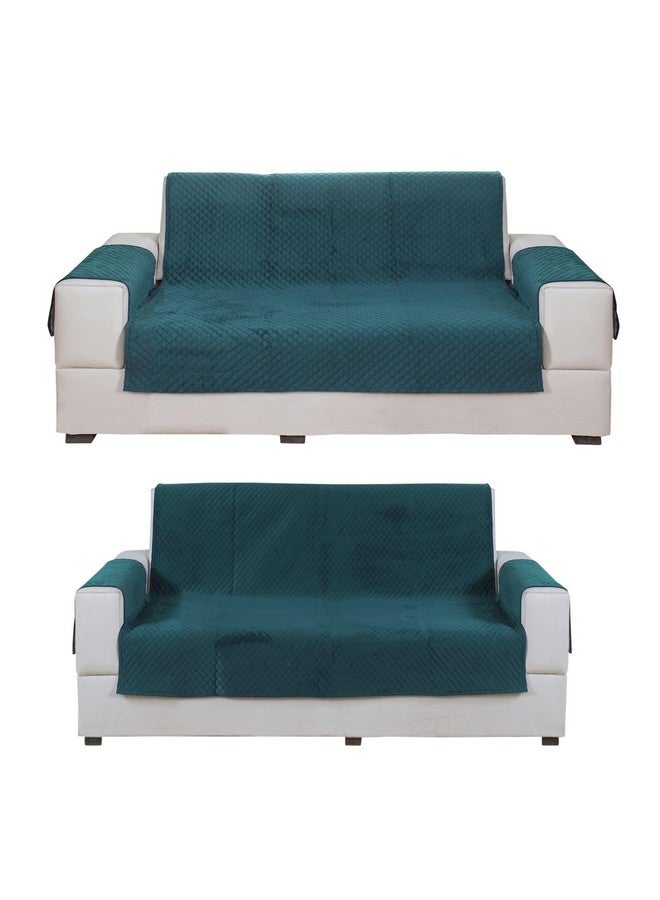 Nendle Latest Quilted Velvet Universal Protector Sofa Cover 3 Seater and 2 Seater|Sofa Cover L Shape 5 Seater Velvet for Living Room with Handle Cover (Peacock Blue, Pack of 2) - Image 1