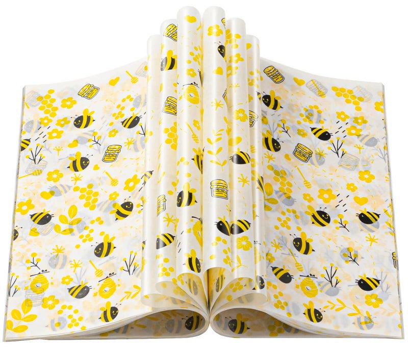 KVCSYAW KVCSYAW 100 Pcs Wax Paper Sheets for Food Bee Day Wax Paper for Food Sandwich Wrap Paper Deli Wraps Waterproof Oilproof Picnic Basket Liners with Bee Pattern for Kitchen Handmade Food 