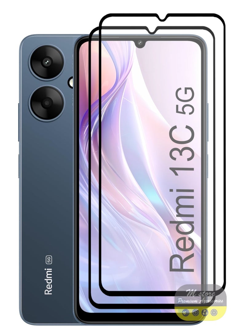 2 Pieces Xiaomi Redmi 13C 5G Screen Protector – Edge to Edge Tempered Glass Screen Protector, High Transparency, Delicate Touch, Anti-Explosion, Smooth Arc Edges, Easy Installation - Image 1