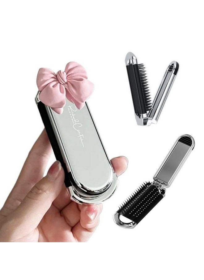 maycreate - ® Mini Hair Brush With Mirror, Travel Hair Comb For Women, Pocket Foldable Hair Brush With Mirror For Purse, Cute Bow Hair Combs For Kids Girls - Image 1
