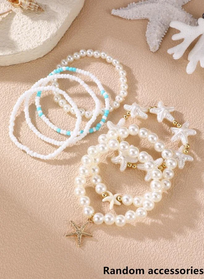 تايك تو Pack of 7 - Pearls and Starfish Beaded Bracelets