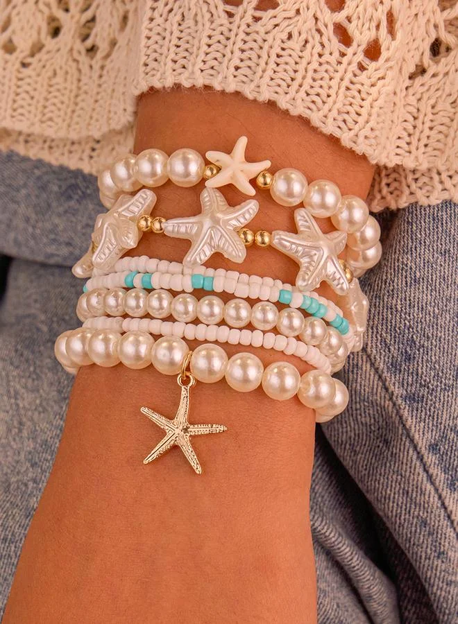 تايك تو Pack of 7 - Pearls and Starfish Beaded Bracelets