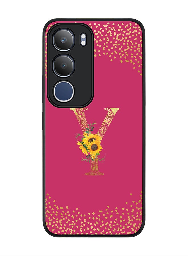 Stylizedd For vivo Y19s / Y19s Pro Case,Slim fit Camera Protection, Shockproof Thin Phone cover  - Custom Floral Monogram - Y ( Deep Pink )