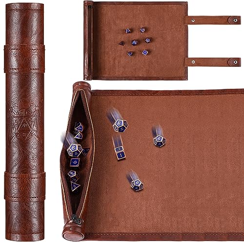 Civaner Dice Mat Tray Rolling Mat with Zipper PU Leather Folding Scroll Dice Bag Holder Table Christmas Game AccessoriesBrown1 Piece - Image 1