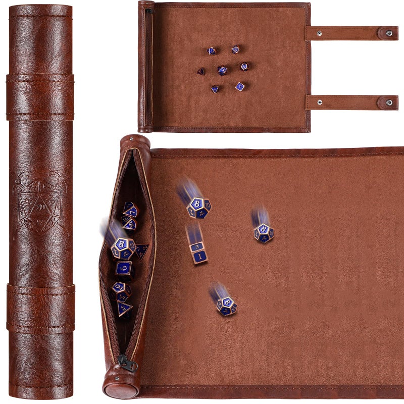 Civaner Dice Mat Tray Rolling Mat with Zipper PU Leather Folding Scroll Dice Bag Holder Table Christmas Game AccessoriesBrown1 Piece - Image 3