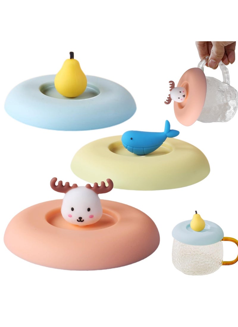 SYOSI Silicone Cup Lids Adorable , Set of 3 Mug Covers, Anti-Dust Airtight Drink Covers,Suitable for Hot and Cold Beverages, Coffee Cups,Drink Cups, Reusable Cup Covers for Mugs Tea Cups Coffee  - Image 1