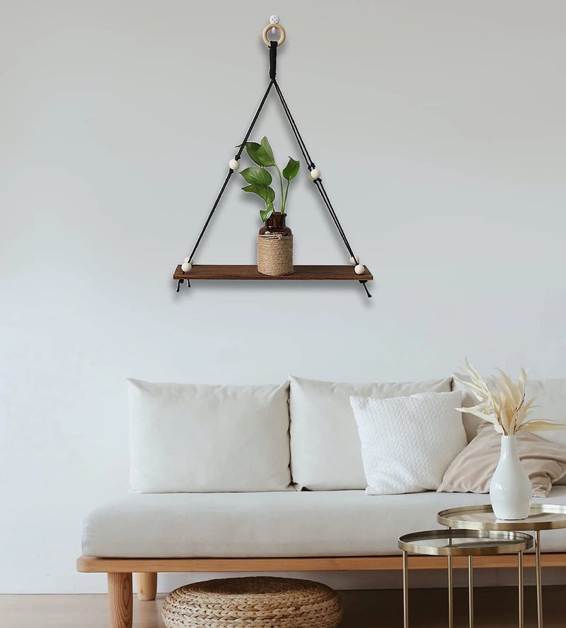 Artilady 2 Pack Wooden Wall Hanging Shelves - Macrame Hanging Plant Shelf Boho, Handmade Rustic Hanger Planter Rack Pot Stand Holder Storage Floating Shelves - Image 2