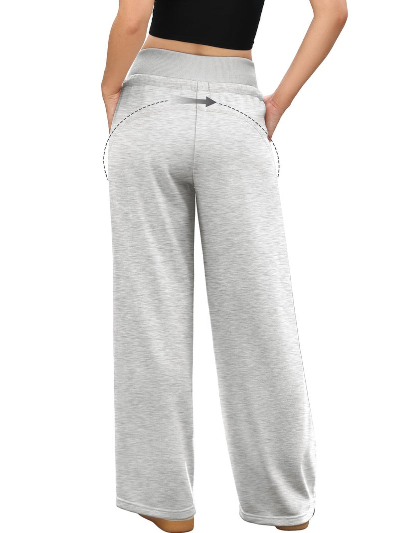 ELLEVEN Wide Leg Sweatpants Women Lounge Baggy Joggers Low Rise Y2K Sweat Pants Straight Leg Drawstring Fall Fashion Workout Athletic Pants with Pockets White Heather Medium - Image 2