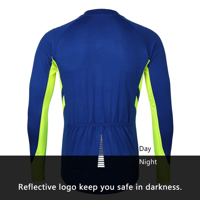 ARSUXEO Men's Full Zipper Long Sleeves Cycling Jersey Bicycle MTB Bike Shirt 6030 Blue Size XL - Image 2