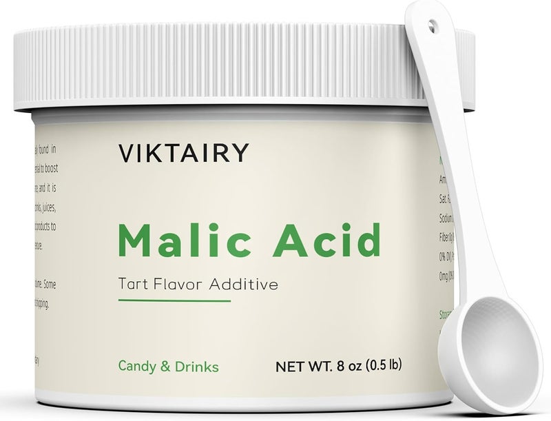 Viktairy 8 oz Food Grade Malic Acid Powder - Tart Flavor Additive for Sour Candy, Drinks, Baking, and Wine - Image 1