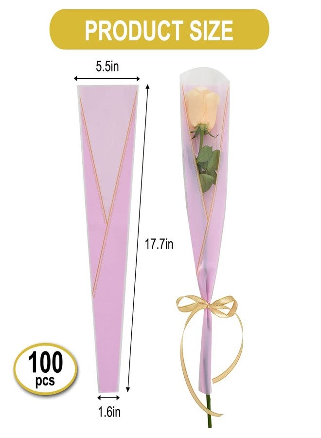 بيشيدا 100 قطعة غلاف بلاستيكي لتغليف وردة واحدة، تغليف زهور مفردة، أكمام زهور من السيلوفان لمستلزمات باقات الزهور، عيد الأم، عيد الحب (لون وردي وحروف ذهبية) - Image 3