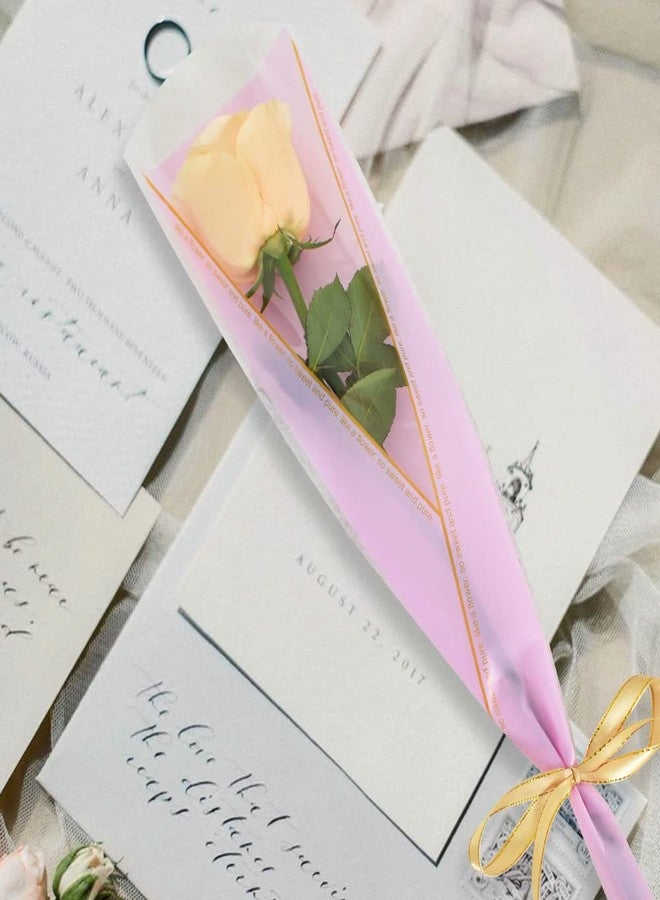 بيشيدا 100 قطعة غلاف بلاستيكي لتغليف وردة واحدة، تغليف زهور مفردة، أكمام زهور من السيلوفان لمستلزمات باقات الزهور، عيد الأم، عيد الحب (لون وردي وحروف ذهبية) - Image 5