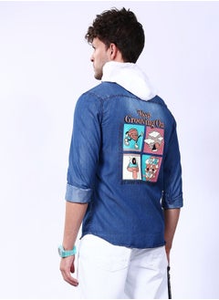 The Indian Garage Co Men Slim Fit Printed Full Sleeves Cutaway Collar Double Flap Pocket Street Wear Denim Shirt  - Image 2