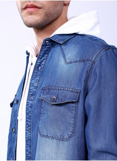 The Indian Garage Co Men Slim Fit Printed Full Sleeves Cutaway Collar Double Flap Pocket Street Wear Denim Shirt  - Image 4