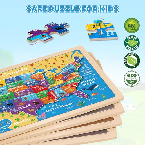 LACCHOUFEE Wooden Puzzles for Kids Age 3 4 5 Year Old 4 Pack 24 Pcs Toddler Jigsaw Puzzles for Girl Boy Geography Space Activities Preschool Learning Educational Birthday Gift Travel Autistic Wooden Toys - Image 5
