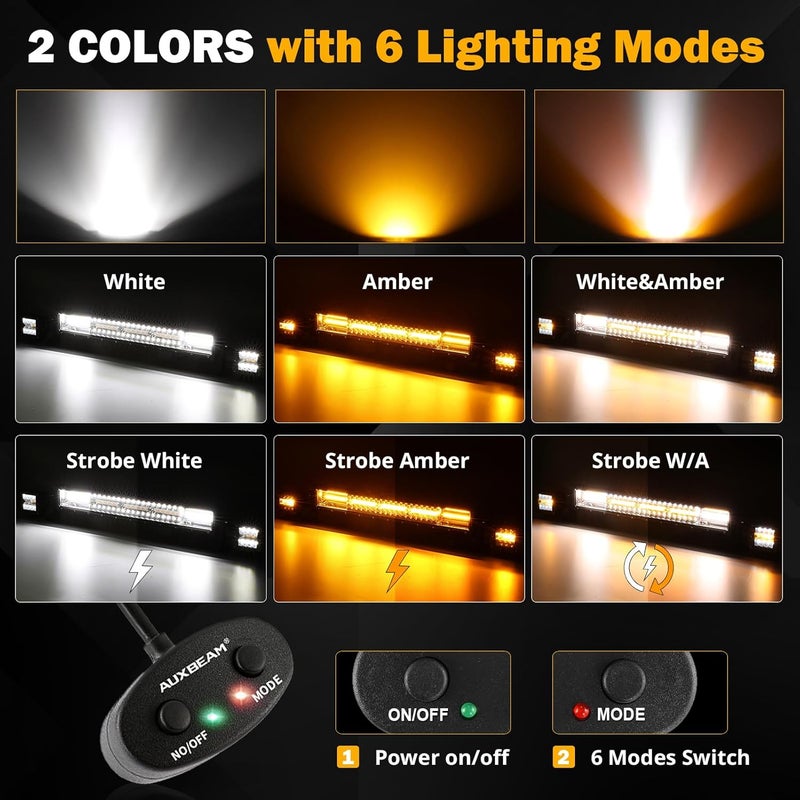 Auxbeam شريط إضاءة LED 22 بوصة 120 واط 2 قطعة 3 بوصة 96 واط مصابيح LED، ضوء ضباب أبيض كهرماني 6 أوضاع أضواء وميض لشاحنة العمل، مجموعة أضواء قيادة على الطرق الوعرة لجيب ATV UTV سيارة - Image 2
