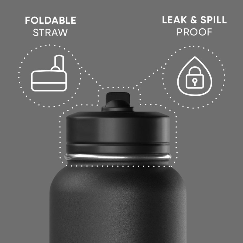 Hydrapeak Sport Insulated Water Bottle with Straw & Chug Lid, Leak & Spill Proof, Keeps Drinks Cold for 24 Hours, Hot for 12 Hours, Premium Stainless Steel Water Bottles (32oz, Black) - Image 3