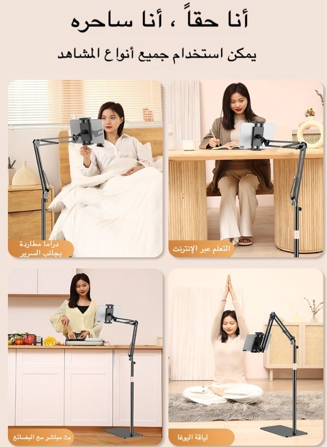 2 in 1 adjustable holder and stand, suitable for bed, desk, and mobile phone, floor stand for iPad 4-11 inch, iPhone, and Samsung Galaxy tablet, black color, carbon steel metal  - Image 2